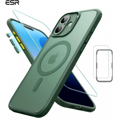 Afbeelding van ESR Classic Pro HaloLock Hoesje + Tempered Glass Geschikt voor Apple iPhone 16 Back Cover Compatibel met MagSafe Screen Protector Camera Bescherming Frosted Groen