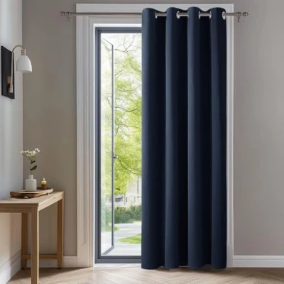 Afbeelding van Deconovo Thermo isolerende verduisteringsgordijnen, 140 x 260 cm (breedte hoogte), gordijnen voor jongensslaapkamer, modern design met oogjes, marineblauw, 1 stuk
