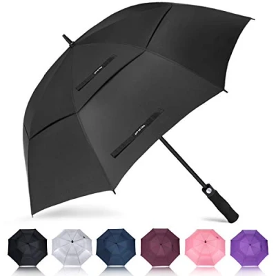 Afbeelding van ZOMAKE Automatische winddichte golfparaplu, 157 cm, extra grote paraplu, XXL, robuust, dubbele luifel, waterdicht, winddicht, paraplu&#039;s voor heren en dames (zwart)