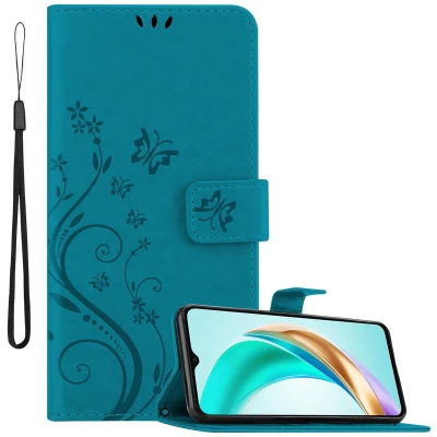 Afbeelding van Cadorabo Hoesje geschikt voor Honor X6b in BLOEMEN BLAUW Beschermhoes bloemmotief met magnetische sluiting, standfunctie en kaartsleuven Book Case Cover Etui