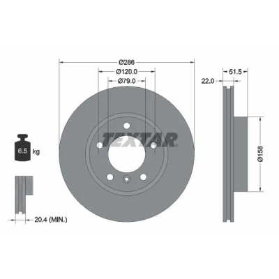Afbeelding van TEXTAR 92055600 Remschijf 286 22 05/06 120 interne ventilatie Zonder wielbevestigingsbout, wielnaaf BMW: 3 Coupe, Touring, Saloon