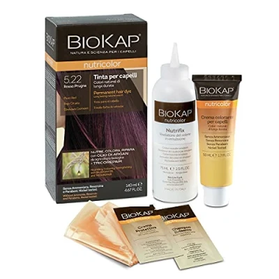 Afbeelding van BIOKAP Nutricolor, haarkleur 5.22 pruimenrood, zonder ammoniak, maakt het haar zacht en glanzend, met natuurlijke kleuren, 140 ml