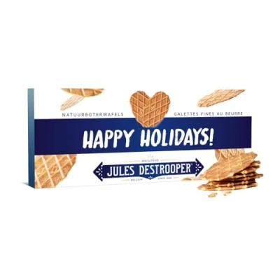 Afbeelding van Jules Destrooper Natuurboterwafels koekjes geschenkdoos &quot;Happy Holidays!&quot; 100g