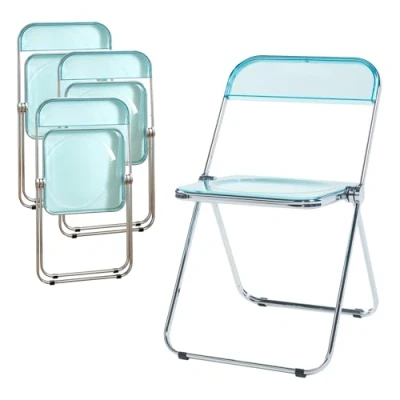 Afbeelding van [en.casa] set van 4 klapstoelen, eetkamerstoelen, stoelen, voor gasten, keuken, kantoor, staal, verchroomd, polycarbonaat, 74 x 46 47 cm, lichtblauw, transparant