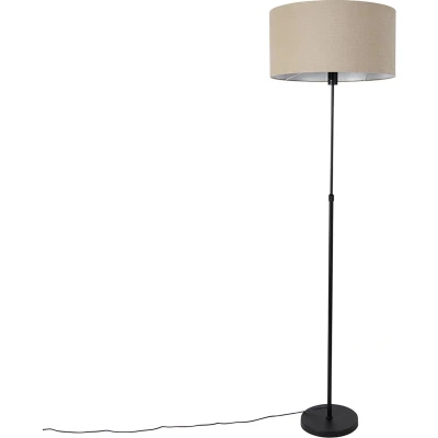 Afbeelding van QAZQA Vloerlamp zwart verstelbaar met kap lichtbruin 50 cm Parte