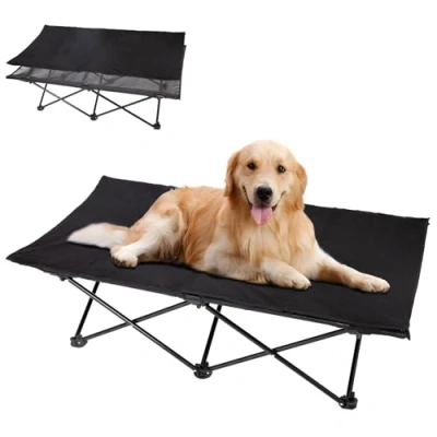 Afbeelding van KingCamp Verkoelend verhoogd bed voor honden en katten, met ademende mesh mat, suède, antislipvoeten, campingbed reizen, tuin, buiten binnen (maat L)