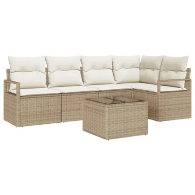 Afbeelding van vidaXL 6 delige Tuinsofa Set met Kussens Bruin Poly Rattan