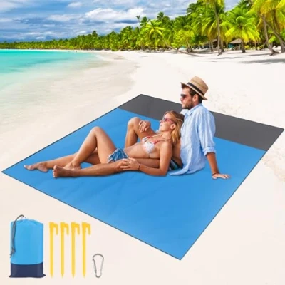 Afbeelding van NVIYAM Supergrote stranddeken, 210 cm x 200 cm, waterdicht, camping, picknick, zandvrij, draagbaar, met tas, 4 haringen, karabijnhaak