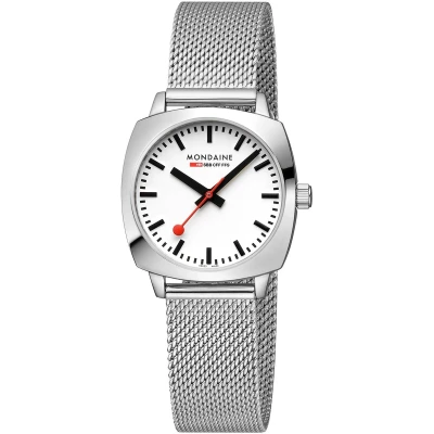 Afbeelding van Mondaine MSL.31110.SM Petite Cushion Unisex Horloge Stationsklok Mineraalglas Staal Zilver 36 mm breed Quartz Druksluiting