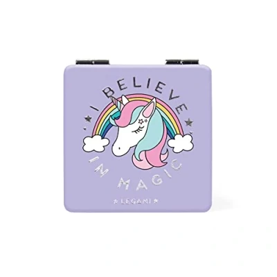 Afbeelding van Legami Handtasspiegel met vergrotende spiegel, geen vervorming, ideaal voor handtas en reizen, 6 x cm, eenhoorn thema