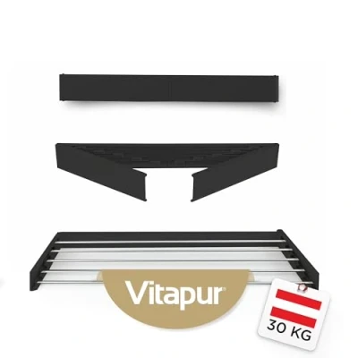 Afbeelding van Vitapur Wanddroogrek Droogrekken Wasrek hangend Wasdroogrek Droogrek inklapbaar 80 cm Zwart