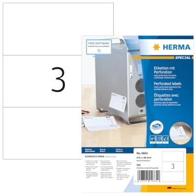 Afbeelding van Etiket HERMA 4664 210x99mm geperforeerd wit 300stuks