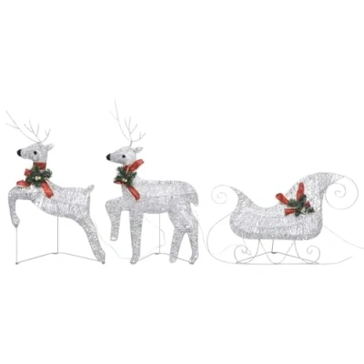 Afbeelding van vidaXL Kerstdecoratie Rendier en slee 60 LED Buiten Zilver