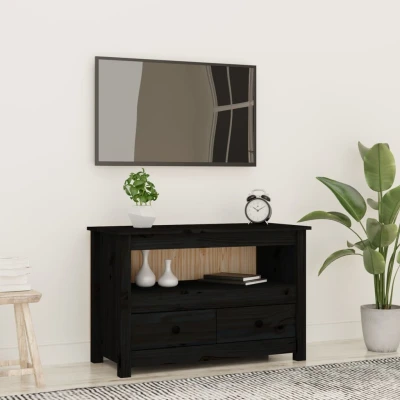 Afbeelding van Tv meubel 79x35x52 cm massief grenenhout zwart