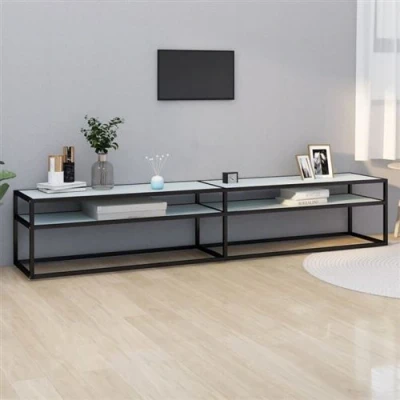 Afbeelding van vidaXL Tv meubel 220x40x40,5 cm gehard glas witmarmerkleurig