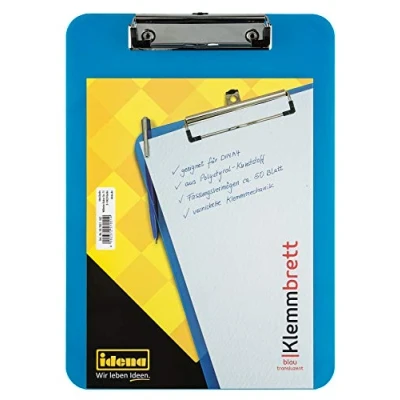 Afbeelding van Idena 507051 klembord voor A4 formaat, klemmechanisme vernikkeld transparant, blauw