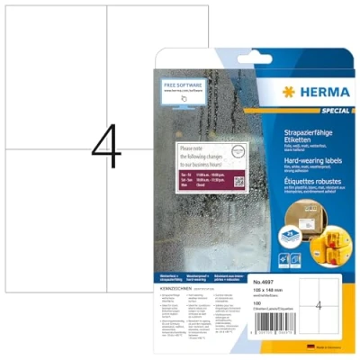 Afbeelding van Etiket HERMA 4697 105x148mm weerbestendig wit 100stuks