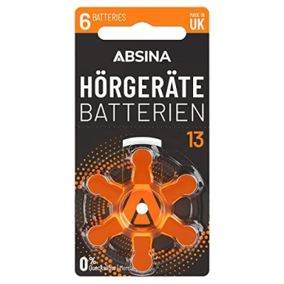 Afbeelding van ABSINA PR48 ZL2 P13 gehoorapparaat batterijen met gemakkelijk vast te pakken beschermfolie, 13 zinklucht 1,45 V type oranje