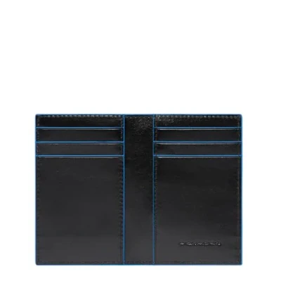 Afbeelding van PIQUADRO Leren Kaarthoes Blue Square Slim Credit Cards Holder RFID Black Zwart
