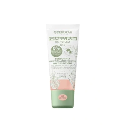 Afbeelding van Deborah Milano BB Cream Formula Pure Bio SPF 20 met natuurlijke ingrediënten, 01 lichtroze, voedende werking, antioxidant en anti blauw licht, geeft een gladde verzorgde huid, 30 ml