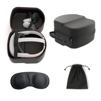 Afbeelding van Digicharge Reiskoffer voor Meta Quest 2, harde EVA draagtas Oculus 2 VR hoofdtelefoon en controller met luxe zwarte diamantafwerking, zwart., Compact