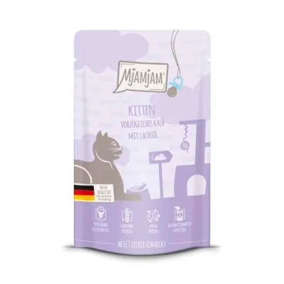Afbeelding van 12x125g MjAMjAM Kitten Excellent Kalf met Zalmolie nat kattenvoer