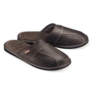Afbeelding van ESTRO MZ01 pantoffels voor heren, warme winterpantoffels lederen winterse, Bruin