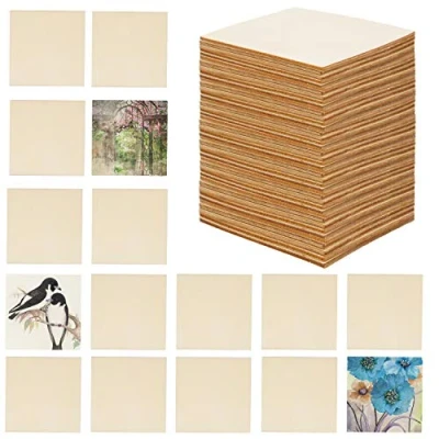 Afbeelding van Belle Vous Onbewerkt Blanke Houten Vierkanten (50 Pak) 10 x cm 2,5 mm Dikke Basis Vierkante Stukken Voor DIY Onderzetters, Hobby, Schilderen, Verven en Pyrografie Branden