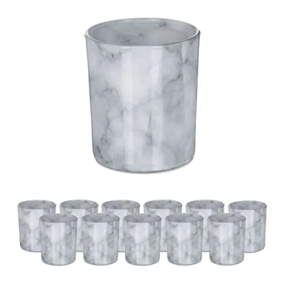 Afbeelding van Relaxdays theelichthouders set van 12 sfeerverlichting marmer look glas grijs