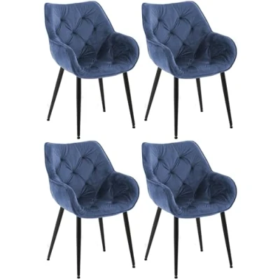 Afbeelding van CLP Tanna Set van 4 eetkamerstoelen Met armleuning Fluweel Velvet blauw