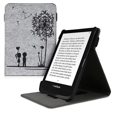 Afbeelding van kwmobile e reader hoesje geschikt voor Pocketbook Touch Lux 4/5/Touch HD 3/Color (2020)/ Vivlio 5 hoes Ereader flip case met standaard Kunstleren cover Paardenbloemen Liefde design in zwart / lichtgrijs