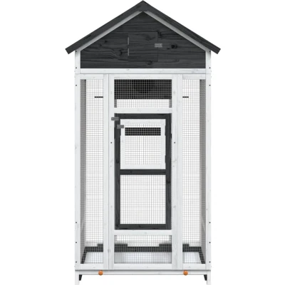 Afbeelding van vidaXL Volière 91,5x53x170 cm massief grenenhout grijs