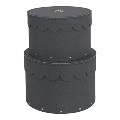 Afbeelding van BIGSO BOX OF SWEDEN WILMA Set van 2 ronde opbergdozen met deksel, opbergdoos deksel voor kleding, speelgoed enz., decoratieve doos vezelplaat en papier