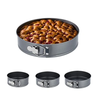 Afbeelding van Relaxdays springvormen set van 4 bakvorm rond taartvormen anti aanbaklaag rvs