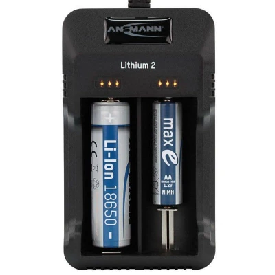 Afbeelding van ANSMANN Lithium 2 lader voor 1 Li Ion batterij 3,6 V, 3,7 V met LED laadstatusindicatoren, zwart