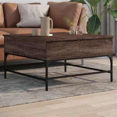Afbeelding van Salontafel 80x80x45 cm bewerkt hout en metaal bruin eikenkleur