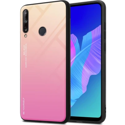 Afbeelding van Cadorabo Hoesje geschikt voor Huawei P40 LITE E in GEEL ROZE Tweekleurige beschermhoes van TPU silicone Case Cover en achterzijde gehard glas