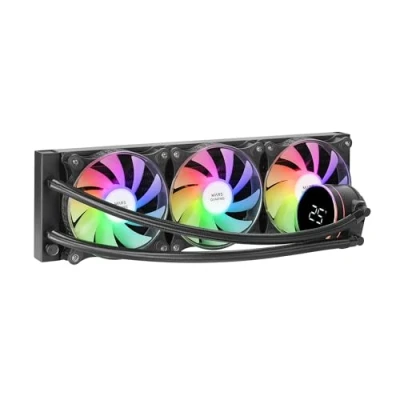 Afbeelding van Mars Gaming ML LCD360, AIO vloeibare koeling, TDP 600 W, 3 x FDB ARGB 120 mm ventilator, lcd display met temperatuurbewaking, Opti Chamber 3a Gen pomp, universele multisocket, zwart