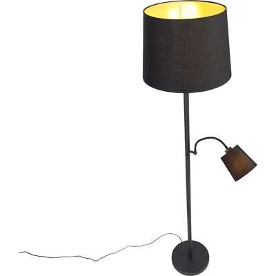 Afbeelding van QAZQA Klassieke vloerlamp zwart met goud en leeslampje Retro