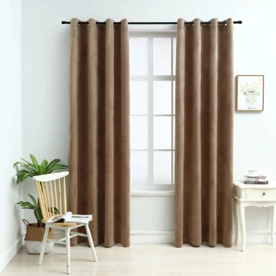 Afbeelding van Gordijn verduisterend met ringen 2 st 140x175 cm fluweel beige
