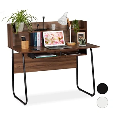 Afbeelding van Relaxdays bureau computertafel open vakken laptopbureau kabeldoorvoer Hout / zwart