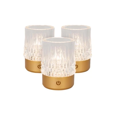 Afbeelding van Lucide LILY Oplaadbare Tafellamp Accu/Batterij Ø 8 cm LED Dim to warm 1x3W 2700K/3000K Mat Goud / Messing Set van 3