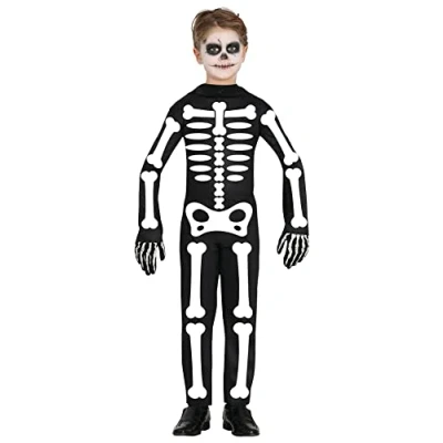 Afbeelding van Guirca Spook &amp; Skelet Kostuum Wandelend Bottenlijf Kind Zwart / Wit 5 6 jaar Halloween Verkleedkleding