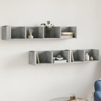 Afbeelding van Wandkasten 2 st 99x18x16,5 cm bewerkt hout betongrijs