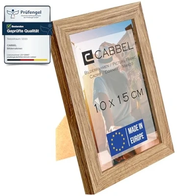 Afbeelding van CABBEL Fotolijst 10 x 15 cm, eiken, stabiele mdf houten lijst, onbreekbaar plexiglas, om op te hangen en neer zetten, ideaal voor foto&#039;s/afbeeldingen/collage