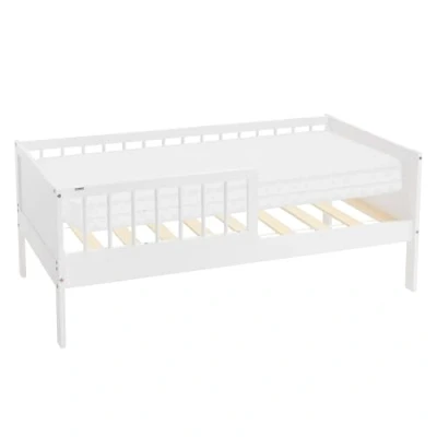 Afbeelding van ML Design Kinderbed voor eenpersoonsbed, met matras, 70 x 140 cm, wit, grenenhout, lattenbodem en valbescherming, bedframe jongens meisjes, montagemateriaal inbegrepen