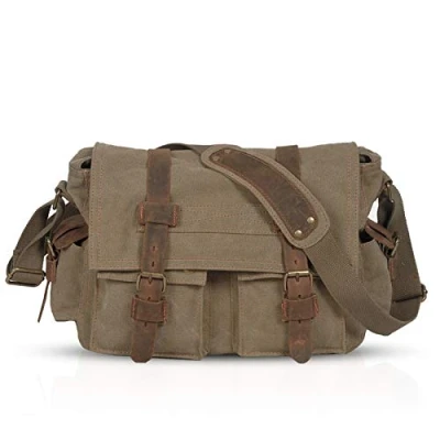 Afbeelding van FANDARE Nieuwe Retro Messenger Schoudertas 14 Inch Laptop Briefcase Mannen Vrouwen Sporttas Werk School Satchel Canvas, Licht Bruin, L