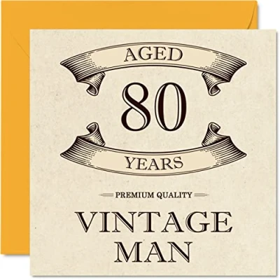 Afbeelding van Vintage verjaardagskaarten voor mannen 80 jaar grappige verjaardagskaart opa, vader, echtgenoot, oom, broer, 145 mm x mm, wenskaart 80e verjaardag