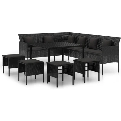 Afbeelding van vidaXL 6 delige Tuinset met kussens poly rattan zwart