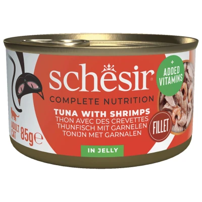 Afbeelding van Schesir Kat Blik Gelei Vis 85 g Kattenvoer Tonijn&amp;Garnaal